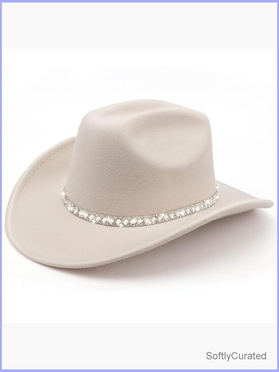 Western Cowboy Hat with Rhinestone Hatband Wide Brim Unisex Fedora main image 3